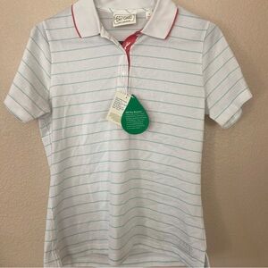 MCILHENNY White and Blue Striped Polo Blouse